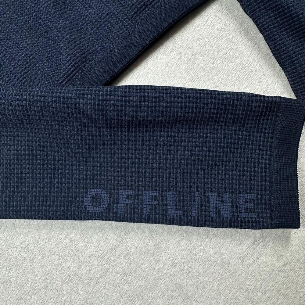 Aerie OFFLINE Cropped Long Sleeve Top Blue Waffle Knit Women’s Medium - Picture 2 of 7